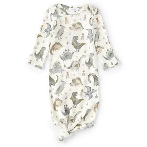 Angel Dear 0/3M Long-Sleeve Crayon Dino Print Knotted Gown
